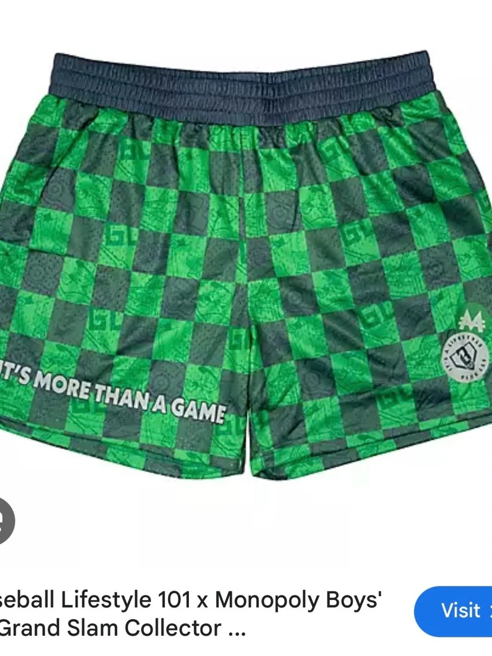 Monopoly Collaboration Green Check Boys' Athletic Shorts YM NWT